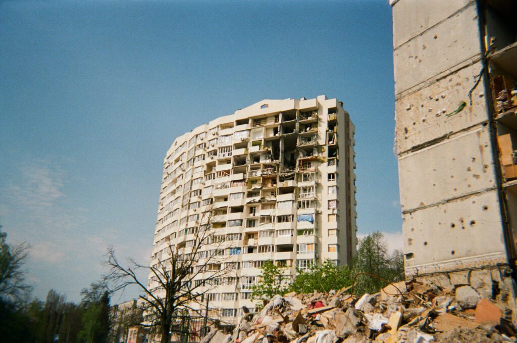 “Here is our gate. Our yard was bombed, and the shed. We were in the cellar, right there.”